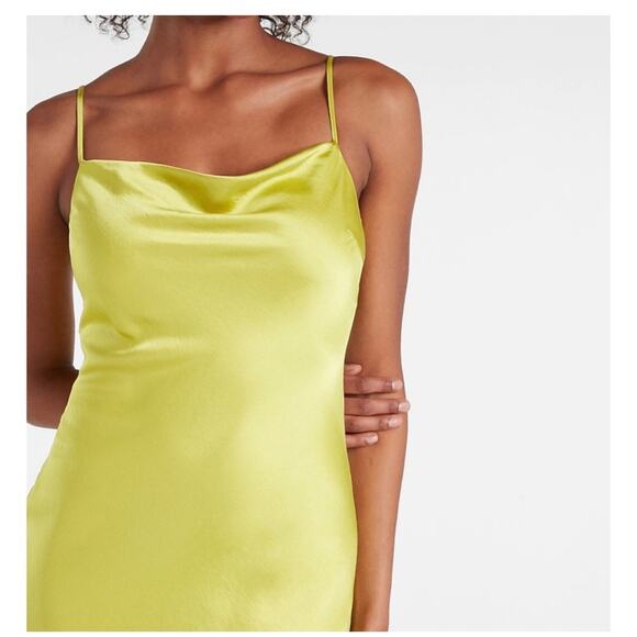 Express Satin Cowl Neck Midi Slip Dress in Lime Green Size Small - Picture 2 of 13